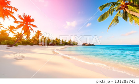 Tropical Beach Paradise: White Sand, Turquoise Water, Palm Trees 131288743