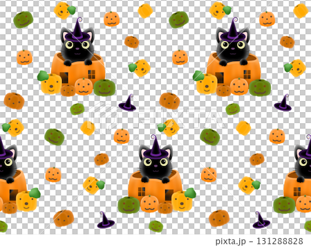Black cat and pumpkin seamless pattern G-1' Black cat and pumpkin seamless pattern G-1' 131288828