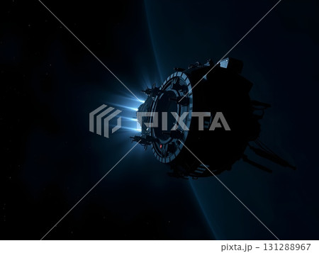 Orbital Station in Deep Space, Glowing Engine Flare 131288967