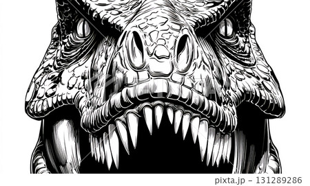 恐竜の頭部イラスト、モノクロデザイン 恐竜の頭部イラスト、モノクロデザイン 131289286