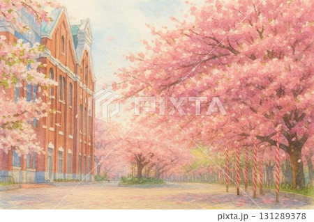 大阪造幣局　満開の桜　桜の通り抜け　水彩画 131289378