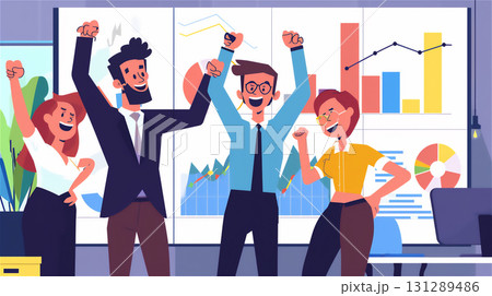 ビジネスチームの成功を祝うイラスト 131289486