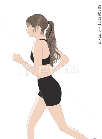 ロングウエーブヘアーで走る若い女性イラスト ロングウエーブヘアーで走る若い女性イラスト 131290385