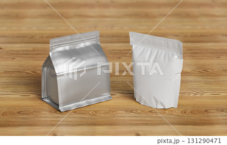 Aluminium Foil Package with Zipper Mock up. 3D Rendering.  131290471