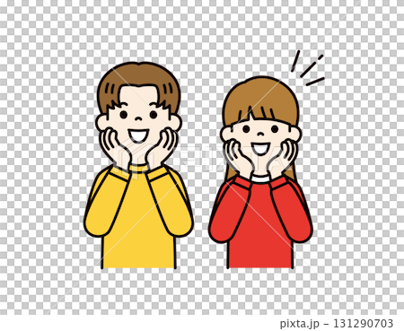 Young man and woman upper body vector illustration material with shining eyes and expectation_color 131290703