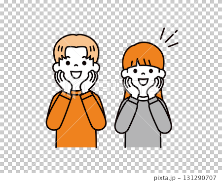 簡單的上半身向量插圖，描繪了十幾歲和二十幾歲的男女，他們的眼睛閃閃發光，充滿期待 131290707