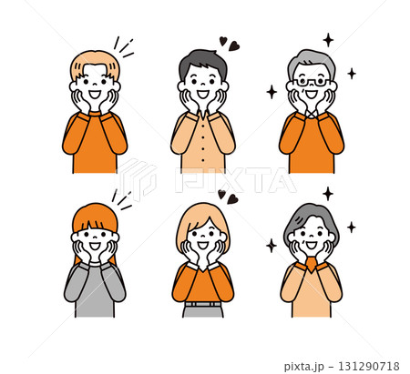 感動で興奮しているしている、いろいろな年齢の男性と女性の上半身ベクターイラスト素材 131290718