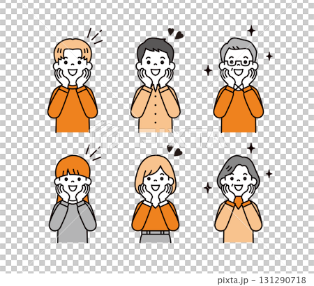 感動で興奮しているしている、いろいろな年齢の男性と女性の上半身ベクターイラスト素材 131290718
