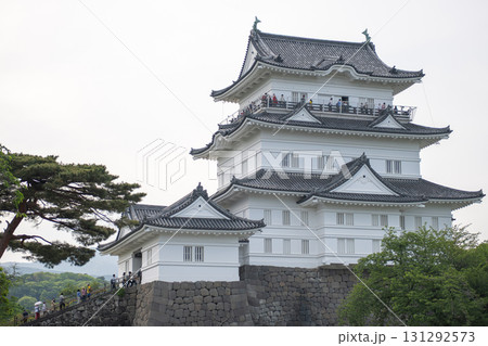 Odawara castle in Kanagawa, Japan  with visitors on observation deck 131292573