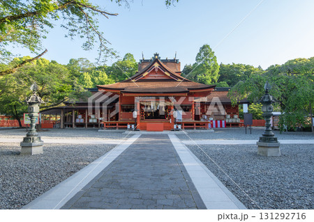 Fujisan Sengen Shrine, Traditional Japanese shrine in peaceful garden setting with clear sky at Fujinomiya, Shizuoka, Japan, Fujisan Sengen Shrine, Traditional Japanese shrine in peaceful garden setting with clear sky at Fujinomiya, Shizuoka, Japan, 131292716