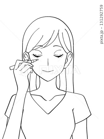 コンシーラーを塗る女性の白黒イラスト 131292759