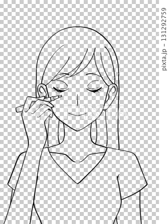 コンシーラーを塗る女性の白黒イラスト 131292759