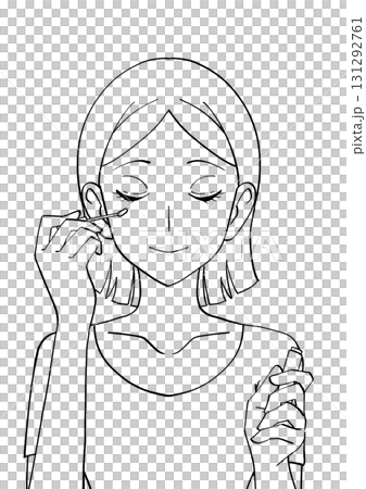 一位女士塗抹遮瑕膏的黑白插圖 131292761