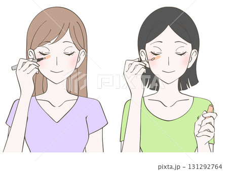 コンシーラーを塗る女性のイラストセット 131292764