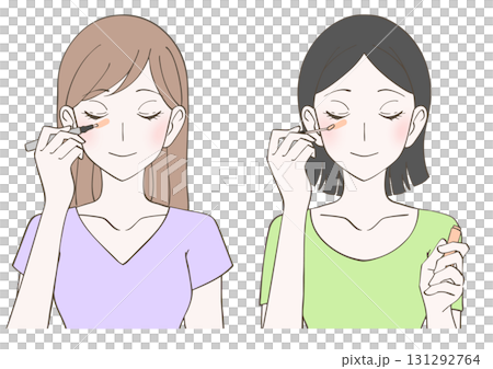 コンシーラーを塗る女性のイラストセット 131292764