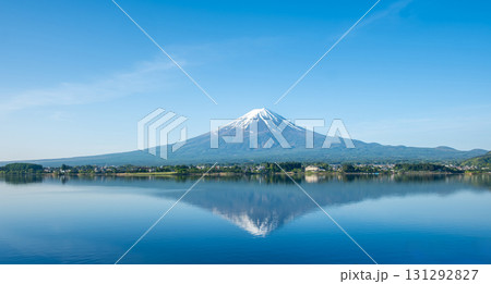 Mount Fuji reflected in Kawaguchi lake with clear sky in Japan landscape at fujinomiya, shizuoka, japan 131292827