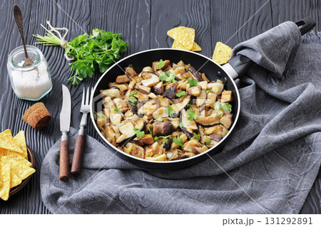 fried wild porcini mushrooms, ceps in skillet fried wild porcini mushrooms, ceps in skillet 131292891