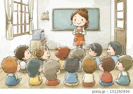 美優シリーズ：幼稚園で園児と一緒に歌を歌う美優先生 131292930