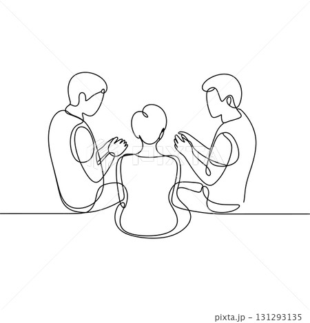 Group of People Praying Together Continuous One Line Drawing Vector. Community Faith and Worship Vector Art. 131293135