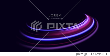 Pink and purple curve ray on dark blue background. Hi speed motion moving concept. 131294001