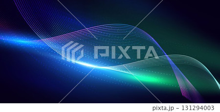Abstract glowing wave dynamic on dark background with lighting effect. 131294003