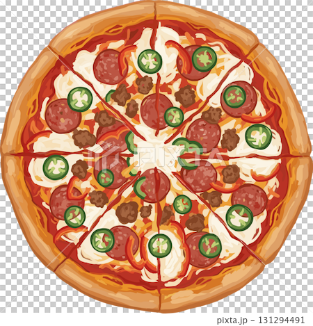 辣味香腸和起司披薩向量圖 131294491