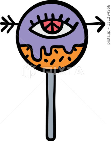 halloween Unique lollipop with an eye design in doodle color line style halloween Unique lollipop with an eye design in doodle color line style 131294566
