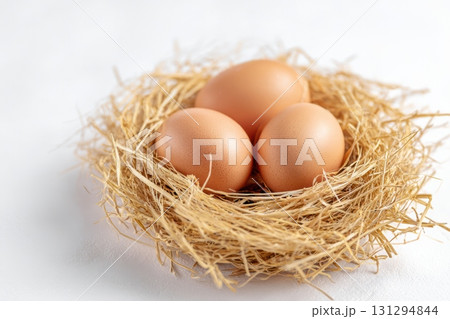 Organic fresh eggs styled in natural rustic tones, ideal for packaging or editorial design 131294844