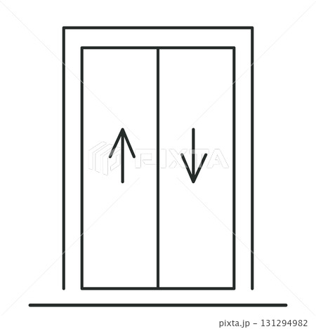 Elevator icon line lift way up and down lobby hall sign, Simple symbol. Passenger elevator, slide door.  131294982