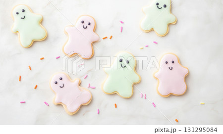 Soft-colored spooky treats perfect for fall parties, cute Halloween kitchen art, or festive baking decor. 131295084