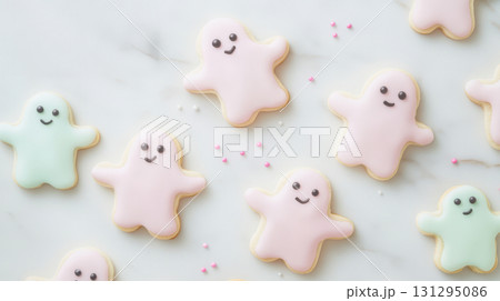 Halloween cookies in pastel tones bring a charming, cozy twist to traditional spooky desserts. 131295086