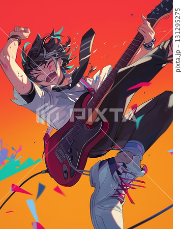 ギターを持って楽しそうにする女の子 ギターを持って楽しそうにする女の子 131295275