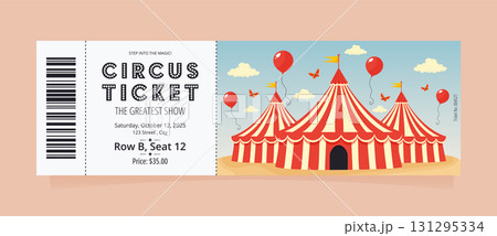 Circus Entry Ticket with Barcode Vector. 131295334