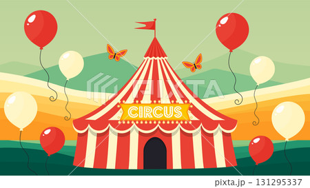 Carnival Circus Tent with Flags and Balloons Vector. 131295337