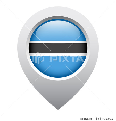 map pointer icon with glossy round flag of Botswana 131295393