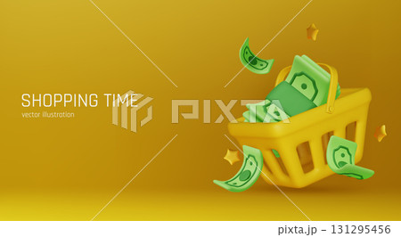 Gold coins with green paper dollars, Cashier's checks. Realistic 3d design in cartoon style. Business financial investment. Creative concept. Trade cash back. Save savings. Vector illustration Gold coins with green paper dollars, Cashier's checks. Realistic 3d design in cartoon style. Business financial investment. Creative concept. Trade cash back. Save savings. Vector illustration 131295456