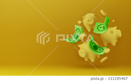 Money Piggy bank creative business concept. Realistic 3d design. Pink pig keeps gold coins. Safe finance investment. Financial services. Landing page template mockup for website. Vector illustration Money Piggy bank creative business concept. Realistic 3d design. Pink pig keeps gold coins. Safe finance investment. Financial services. Landing page template mockup for website. Vector illustration 131295467