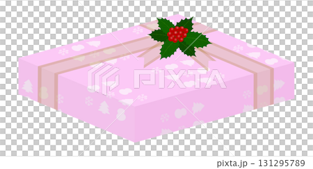 Rectangular gift box with holly decoration Rectangular gift box with holly decoration 131295789