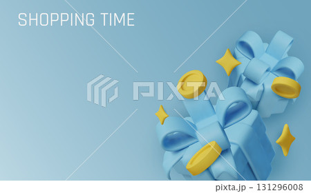 Modern 3D illustration of blue gift boxes with flying coins . Perfect for advertising promotions, sales campaigns, and shopping-themed designs Modern 3D illustration of blue gift boxes with flying coins . Perfect for advertising promotions, sales campaigns, and shopping-themed designs 131296008