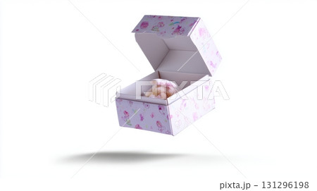 Blind box mid-air with lid open and surprise toy inside, dynamic unboxing moment frozen in time, isolated on white for commercial use Blind box mid-air with lid open and surprise toy inside, dynamic unboxing moment frozen in time, isolated on white for commercial use 131296198