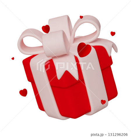 Elegant Valentine s present boxes decorated with pink bows and surrounded by red heart shapes. 131296206