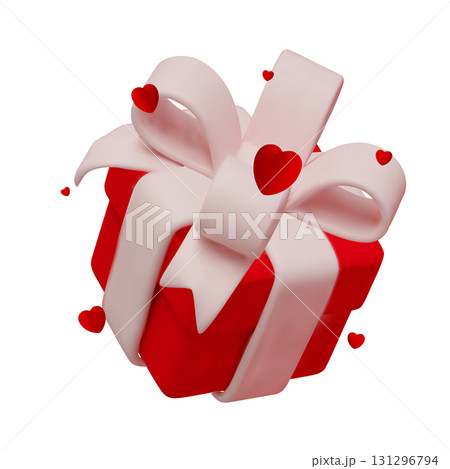Valentine s Day Gift Box with Pink Ribbons and Red Hearts 3D Romantic Background Valentine s Day Gift Box with Pink Ribbons and Red Hearts 3D Romantic Background 131296794