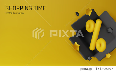 3D vector illustration of a yellow open boxes with percent and discount symbols. Perfect for promoting sales, special offers 3D vector illustration of a yellow open boxes with percent and discount symbols. Perfect for promoting sales, special offers 131296897