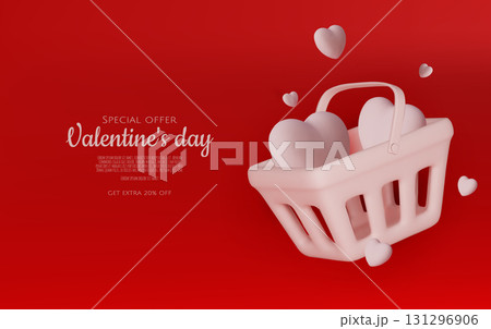 Minimalistic 3D illustration of Valentine s Day concept with heart shapes and open boxes. Love, celebration, and romantic design template. Minimalistic 3D illustration of Valentine s Day concept with heart shapes and open boxes. Love, celebration, and romantic design template. 131296906