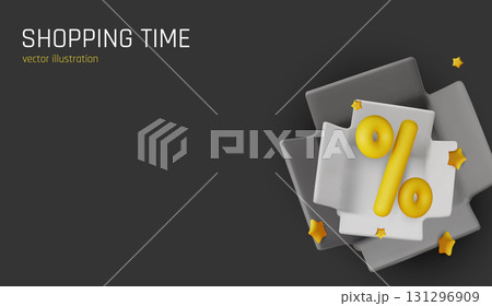 Modern 3D render of discount concept with percent sign inside a blue open box on a gradient background. Great for e-commerce promotions and sales design templates. Modern 3D render of discount concept with percent sign inside a blue open box on a gradient background. Great for e-commerce promotions and sales design templates. 131296909