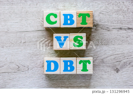 Text CBT vs DBT on wooden cubes with colorful letters Text CBT vs DBT on wooden cubes with colorful letters 131296945