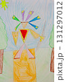 Native American drawn by child with colored pencils 131297012