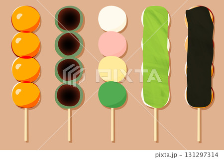 和菓子・お団子のさまざまな味のバリエーションイラスト 131297314