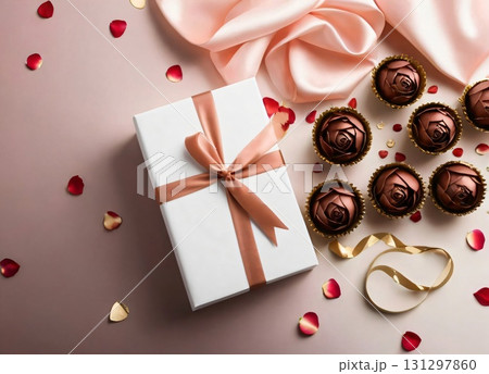 高級感のある贈り物:ピンクのシルクとリボンをかけたプレゼント 高級感のある贈り物:ピンクのシルクとリボンをかけたプレゼント 131297860