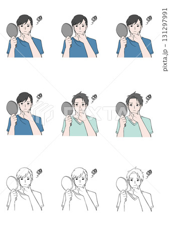肌が気になり鏡を見る男性のイラストセット 131297991
